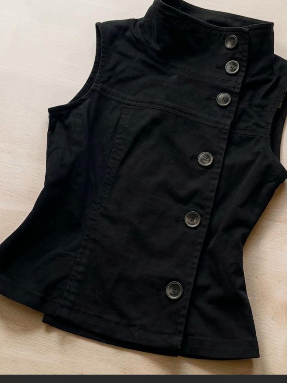 Sleeveless Asymmetrical Button Front Black Top